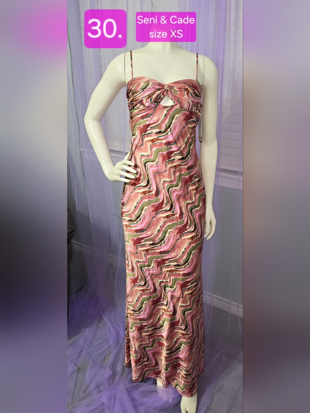 Seni & Cade Wavy Satin Maxi Dress